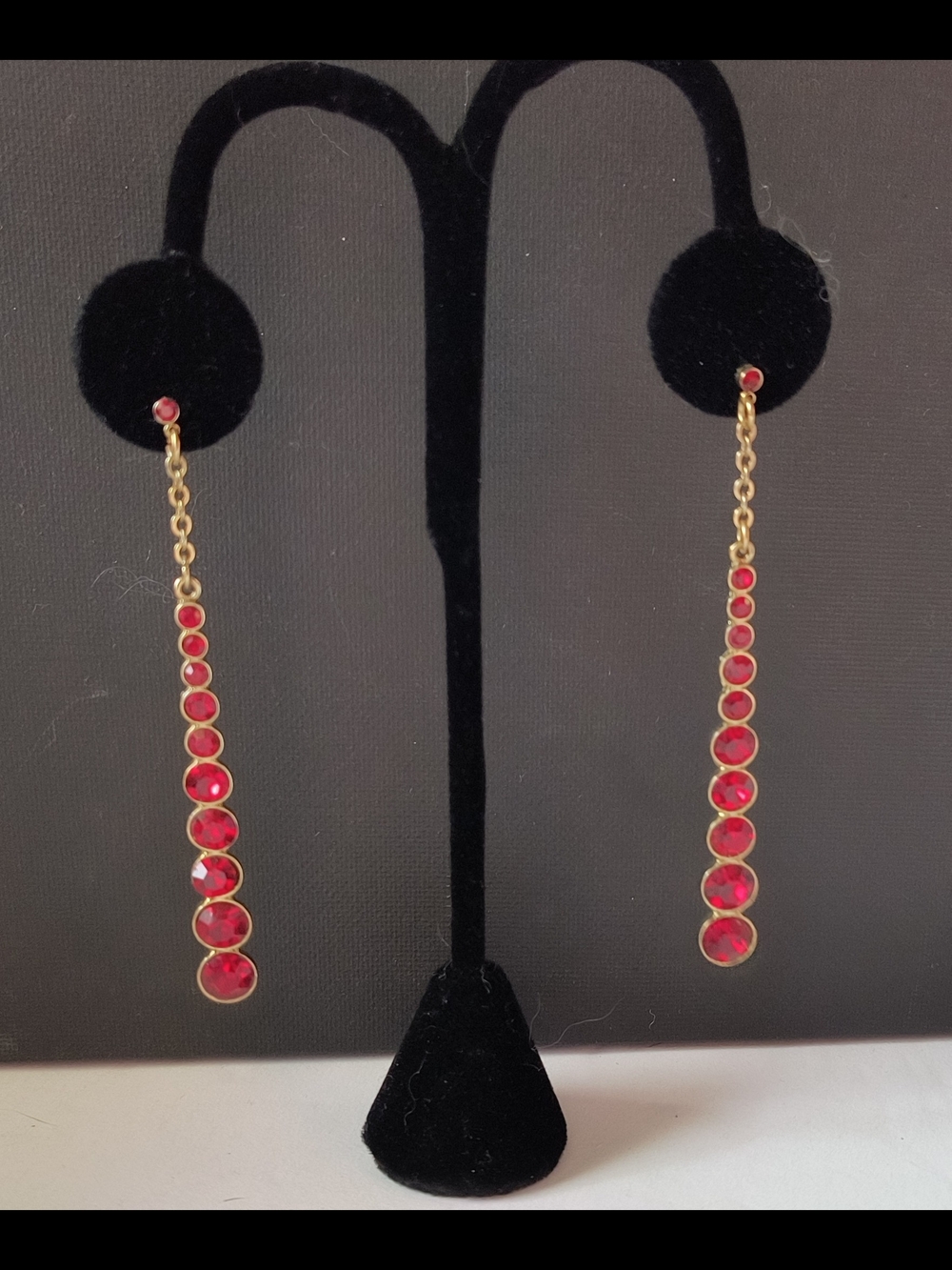 Gold-Tone Linear Drop Earrings with Red Stones